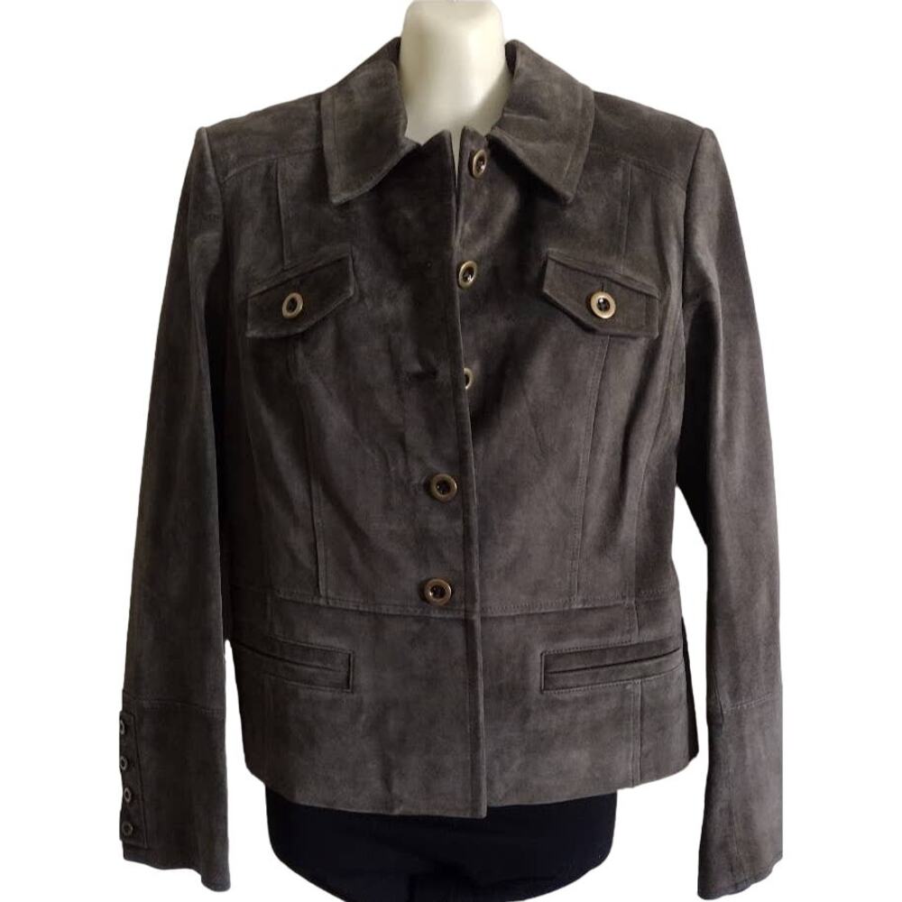 Ann Taylor Loft Suede Jacket with Slit Pockets, Dark Olive,‎ Sz 10 NWT